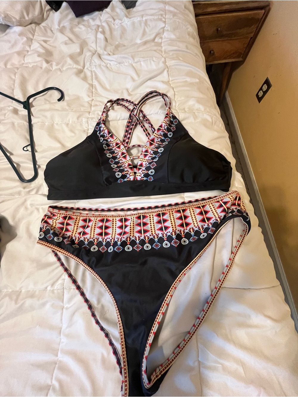 Black Bikini Set with Geometric Trim
